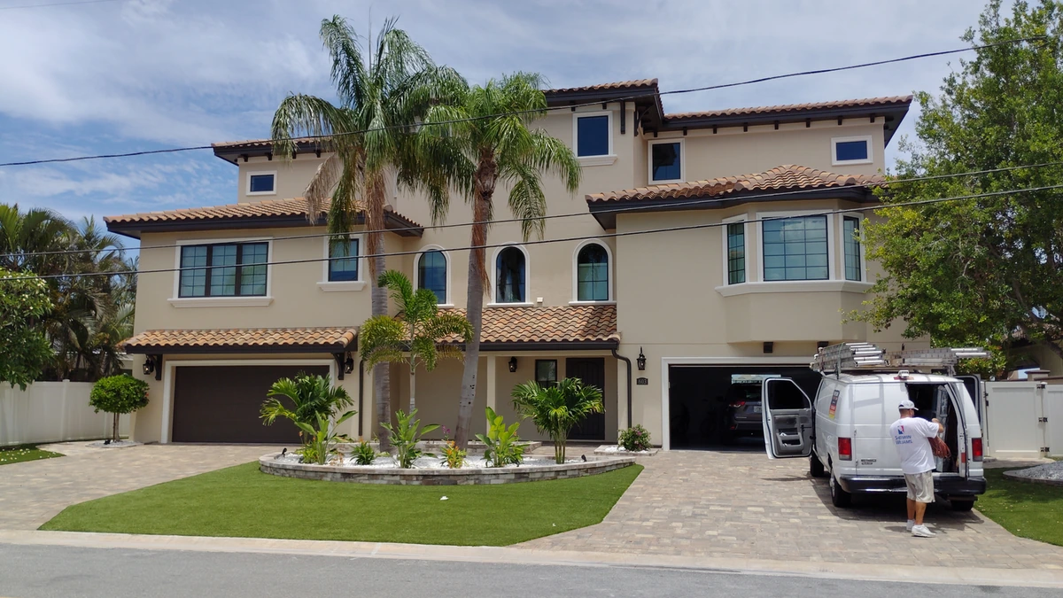 A repainted single story home in Fillmore with white trim and a clean driveway